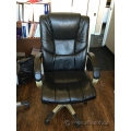 Black Leather Office Task Chair w/ Padded Arms and Grey Base